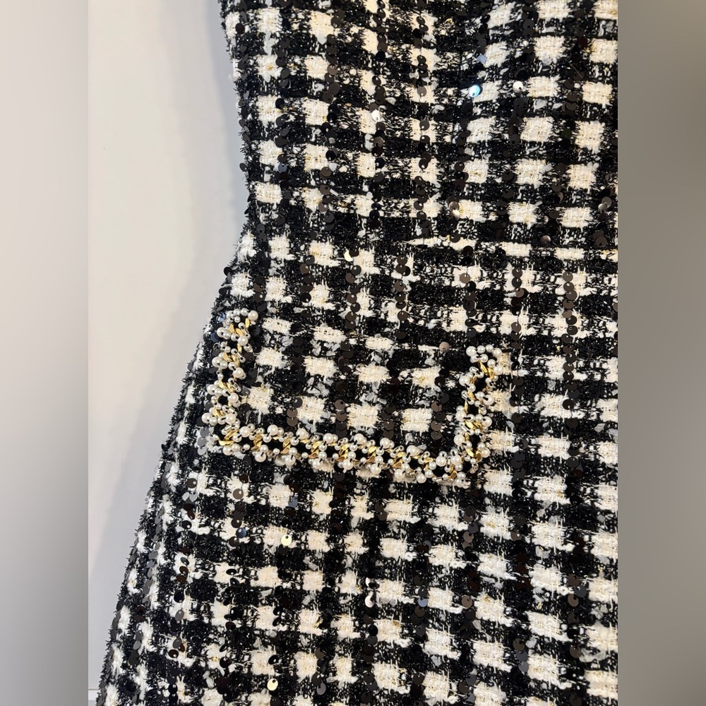 Nadine Merabi Mila check dress in monochrome black and white tweed - Picture 7 of 9